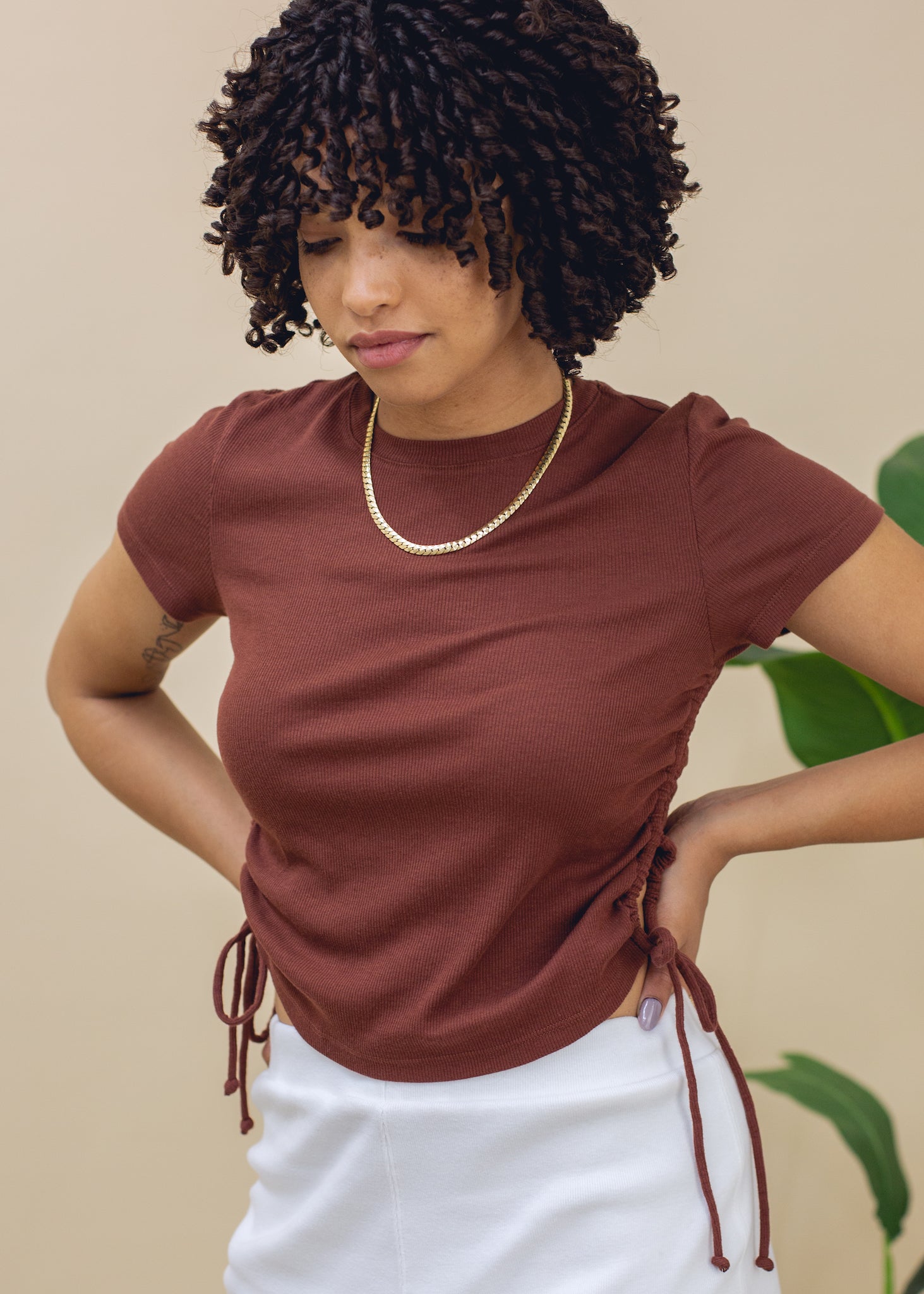 Ruched Ribbed Crop Tee