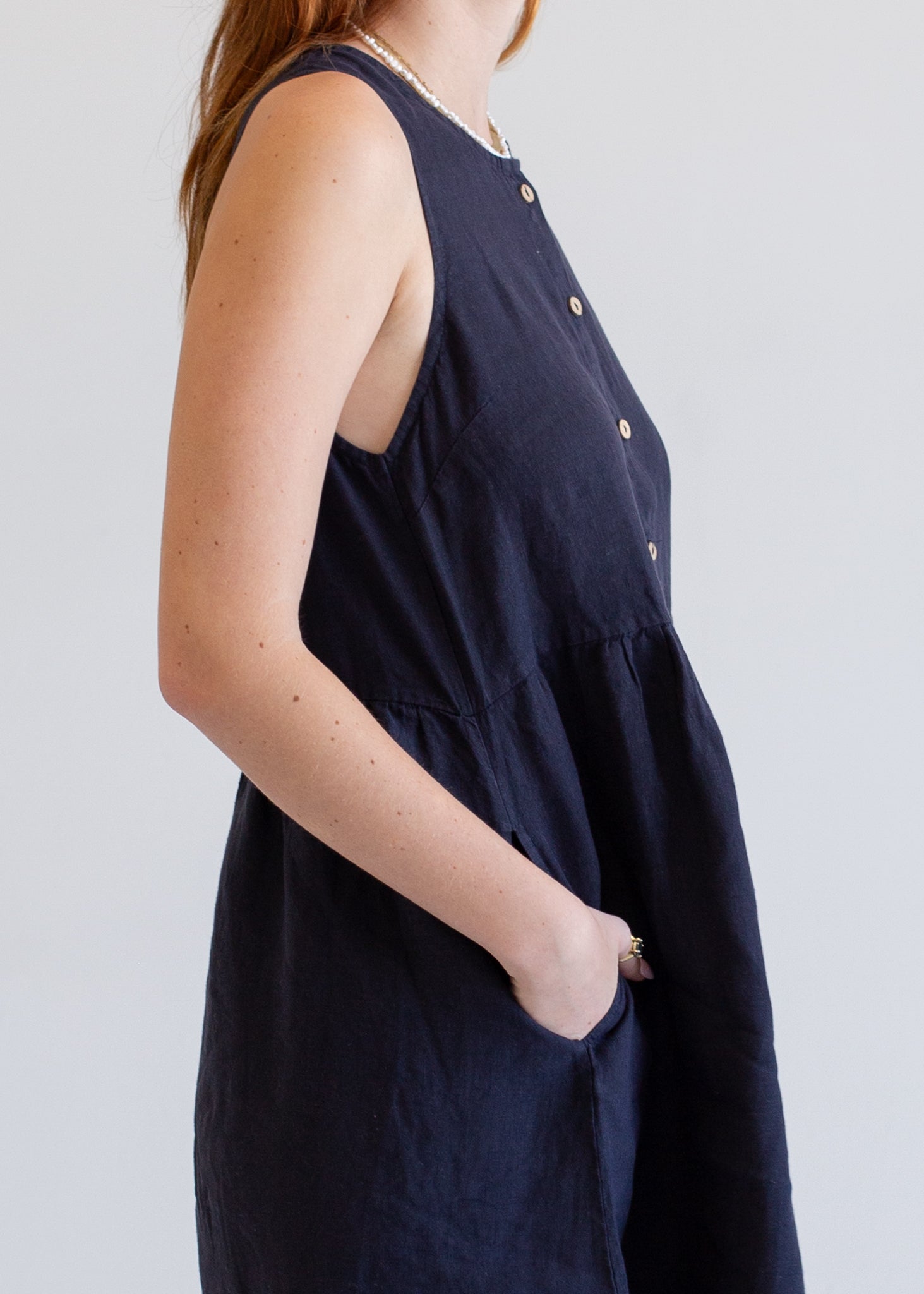 Linen Sleeveless Smock Dress