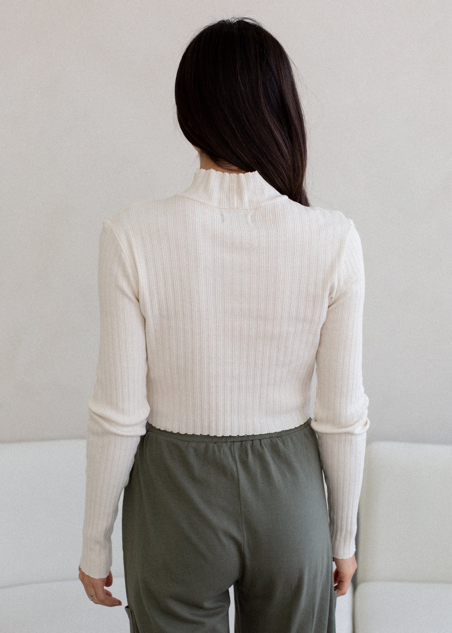 Pointelle Mock Neck Long Sleeve