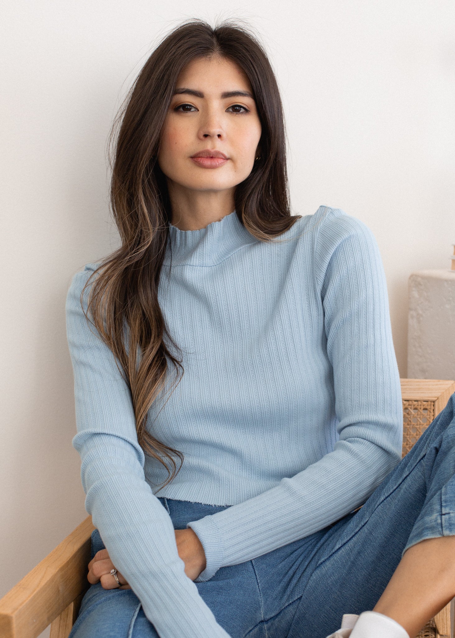 Pointelle Mock Neck Long Sleeve