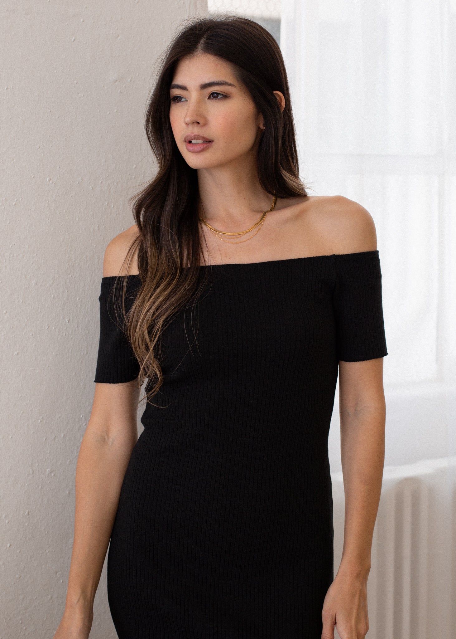 Ribbed Off Shoulder Dress